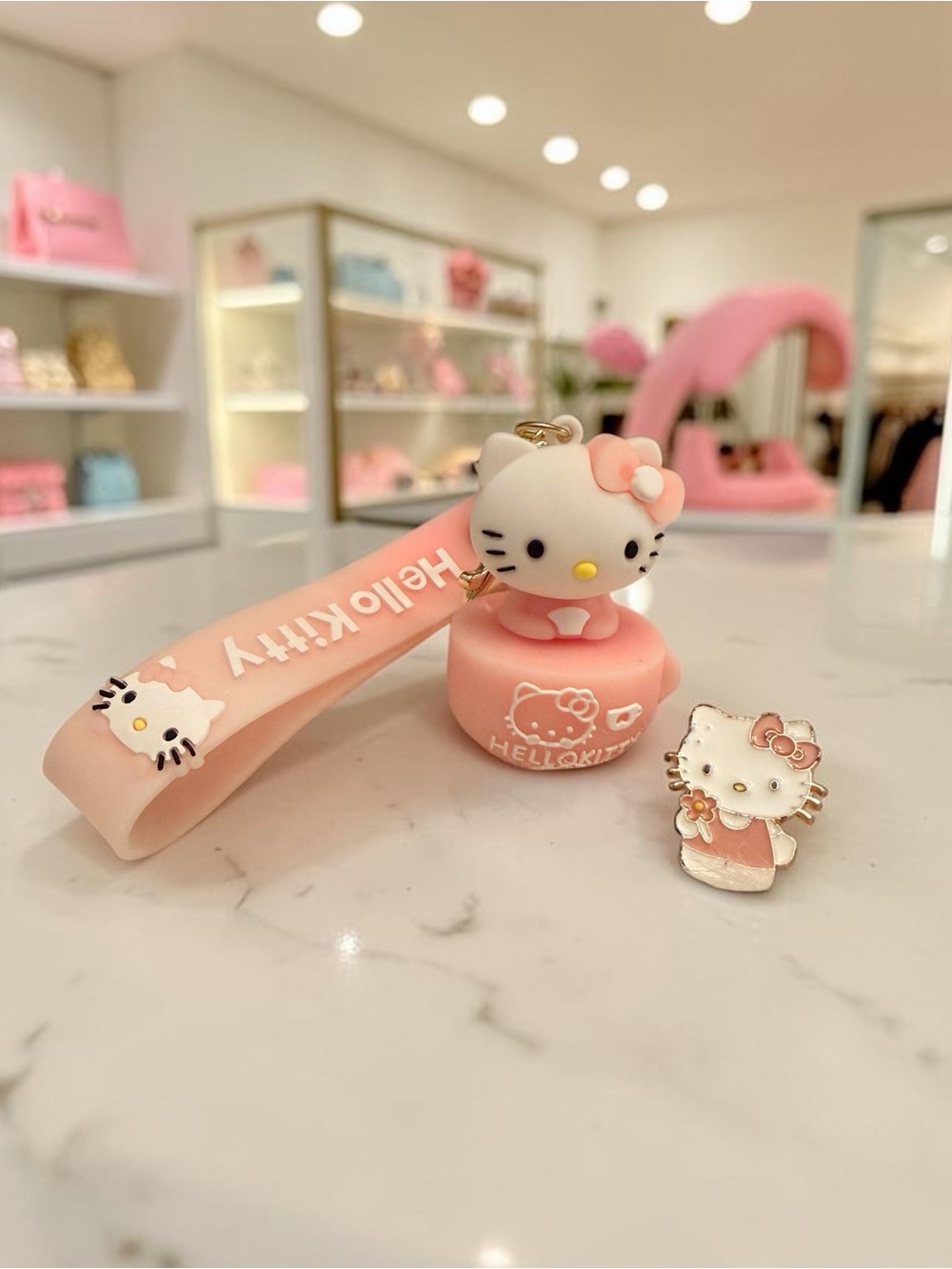Sanrio Hello Kitty Teacup Keychain & Angel Enamel Pin Set (NWOT)